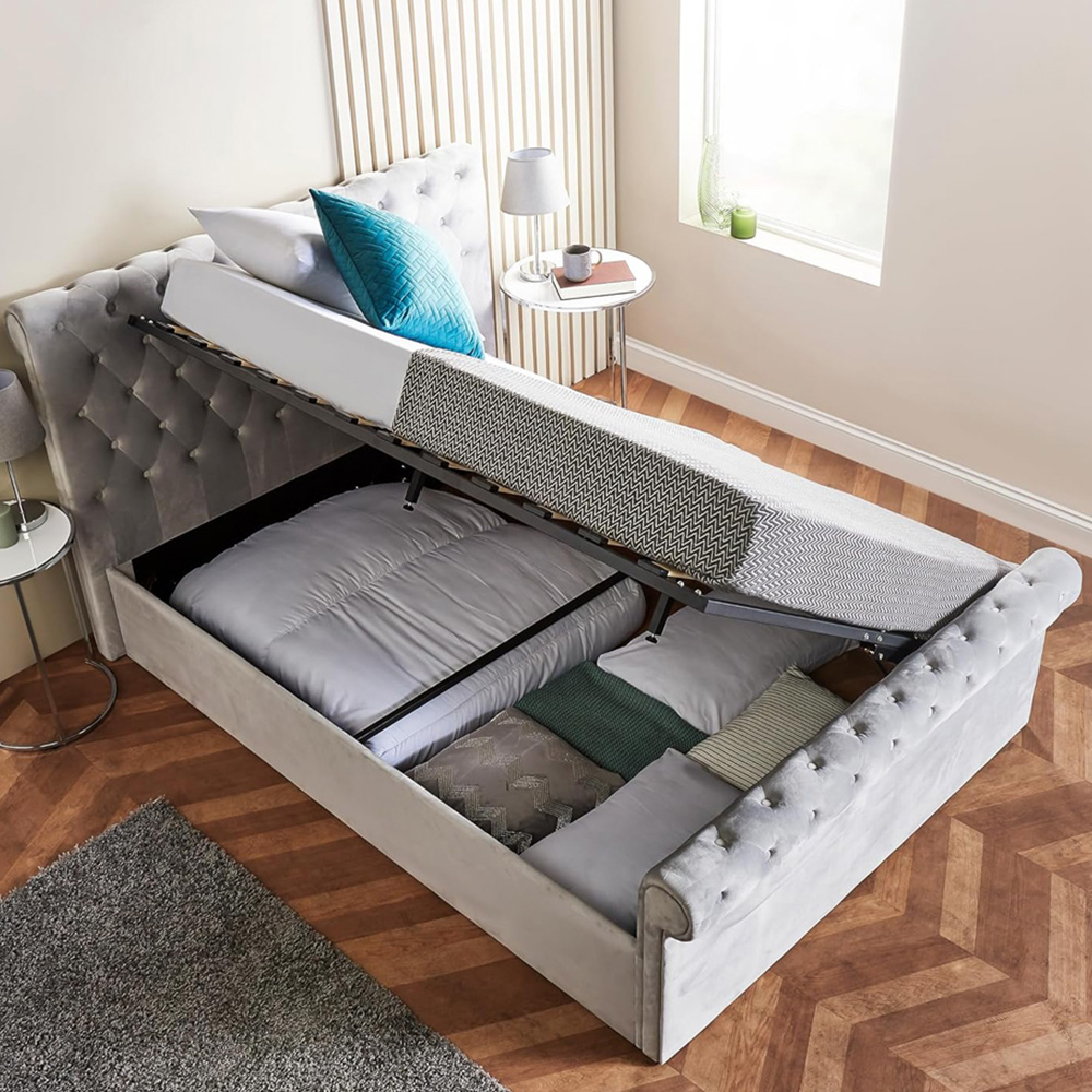 Home Treats Super King Size Grey Brushed Velvet Ottoman Bed Image 6