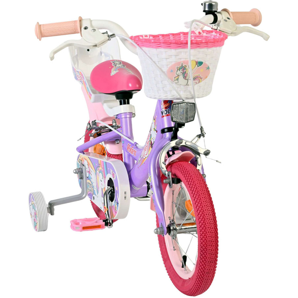 Volare Unicorn Kids 12 inch Purple and Pink Bike with Stabilisers Doll Seat and Basket Image 2