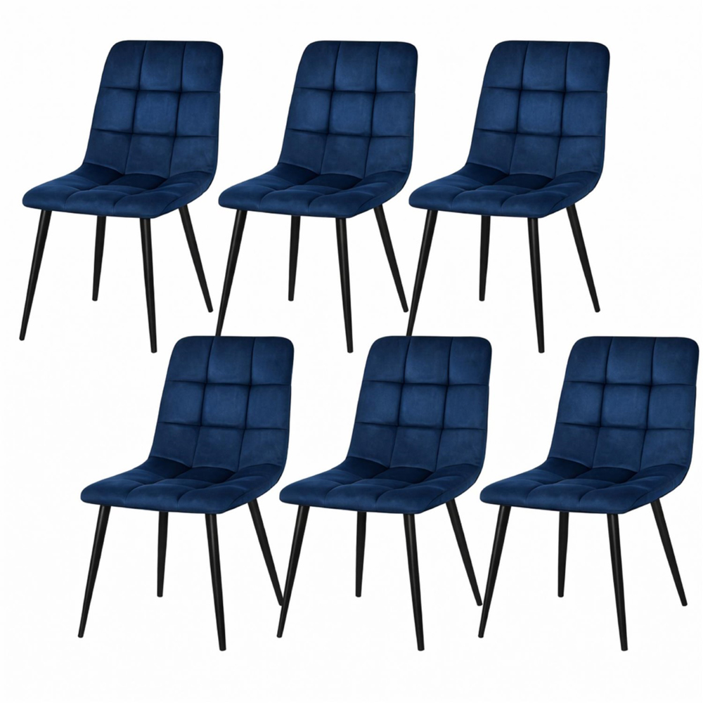 Portland 6 Seater Velvet Tufted Wooden Dining Set Blue Image 2
