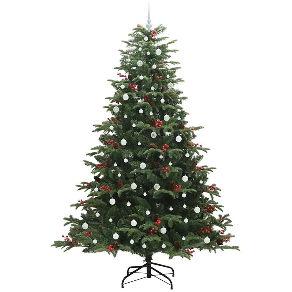 vidaXL Pre-Lit Warm White LED and White Baubles Green Artificial Christmas Tree with Stand 8ft Image 2