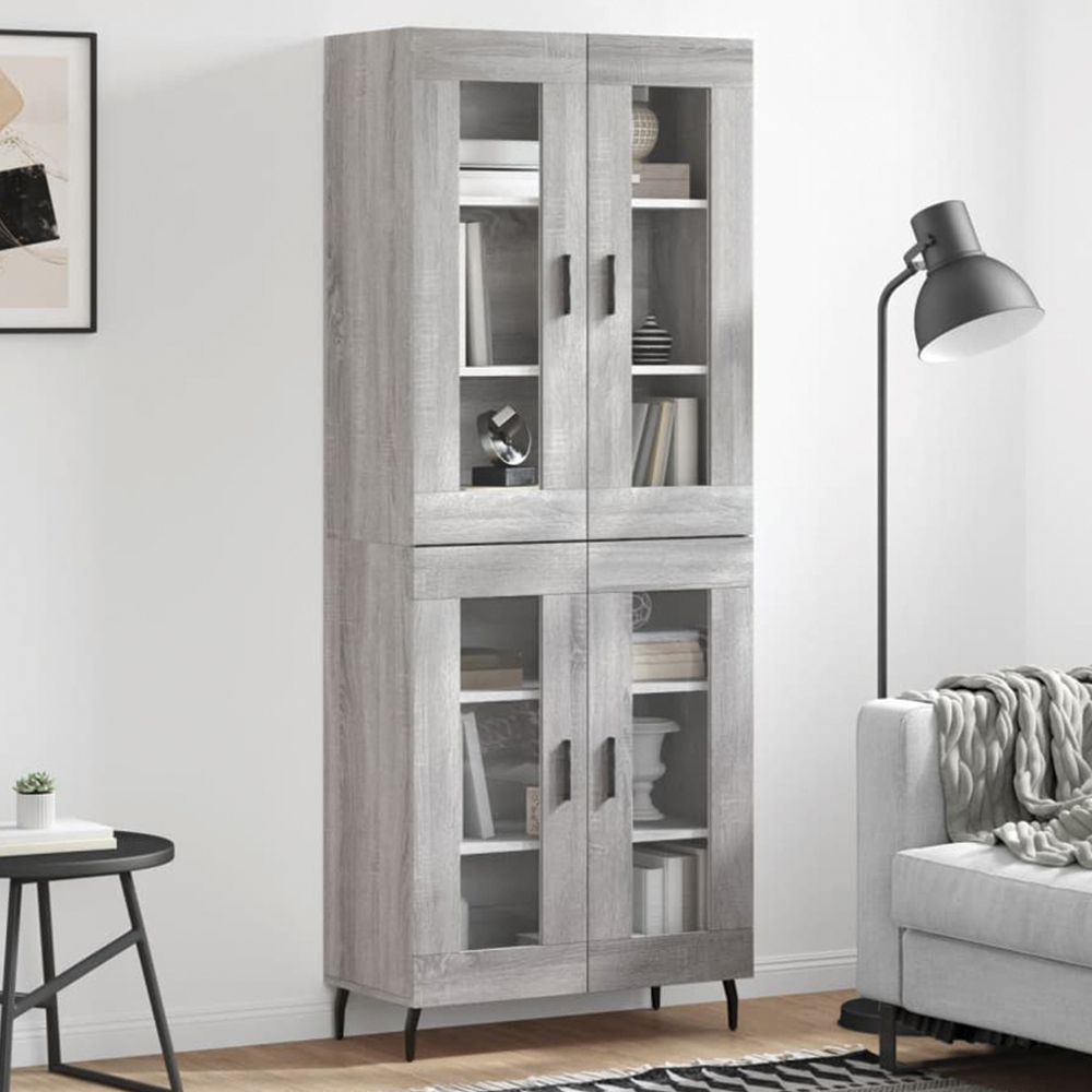 vidaXL 4 Glass Door Grey Highboard Image 1