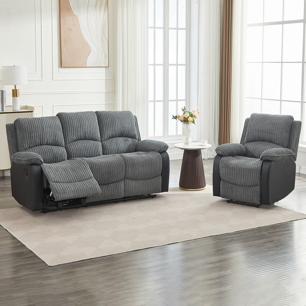 Furniture One 4 Seater Grey Sectional Corduroy Electric Recliner Sofa Chair Set Image 3
