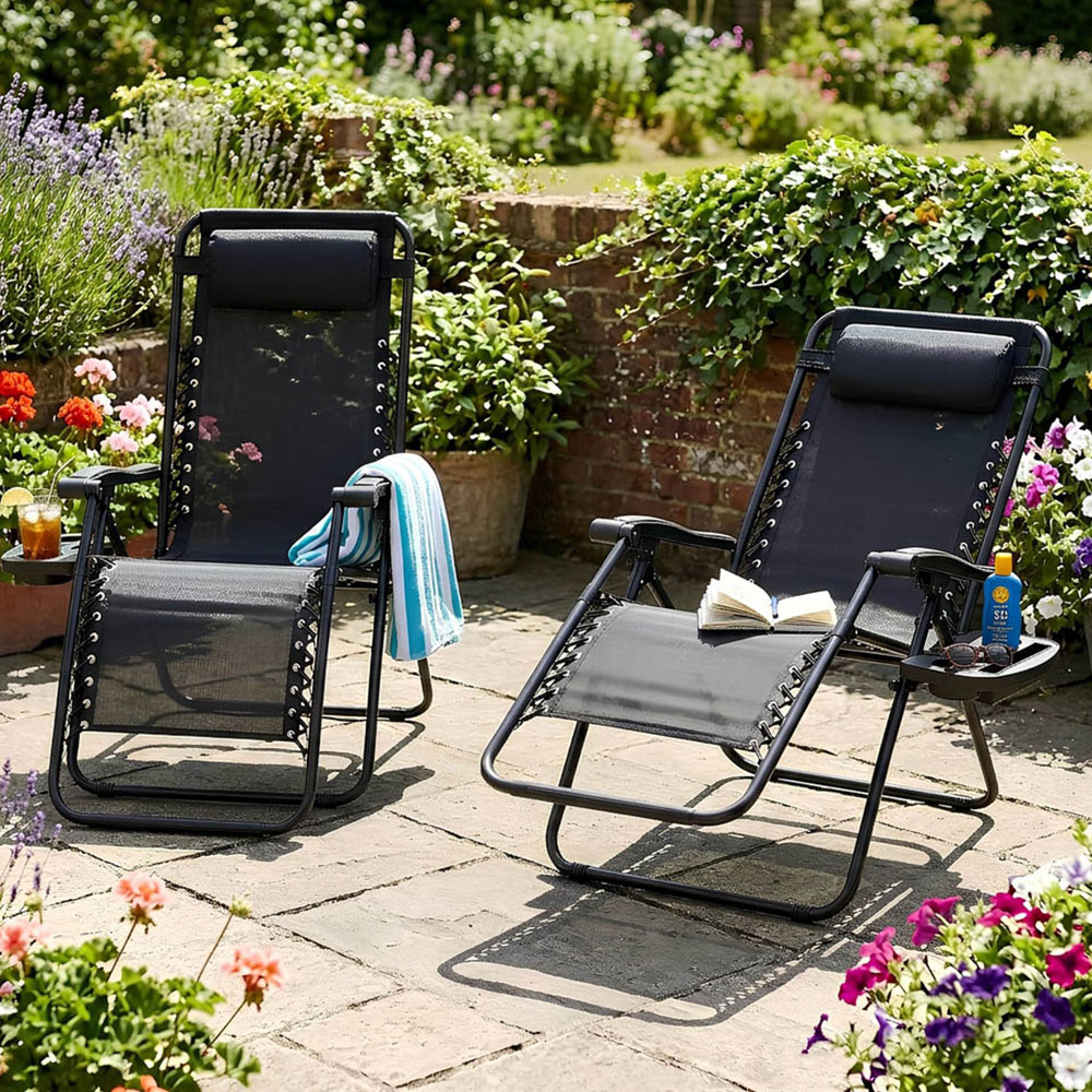 Harbour Housewares Black Zero Gravity Garden Chair 2 Pack Image 1