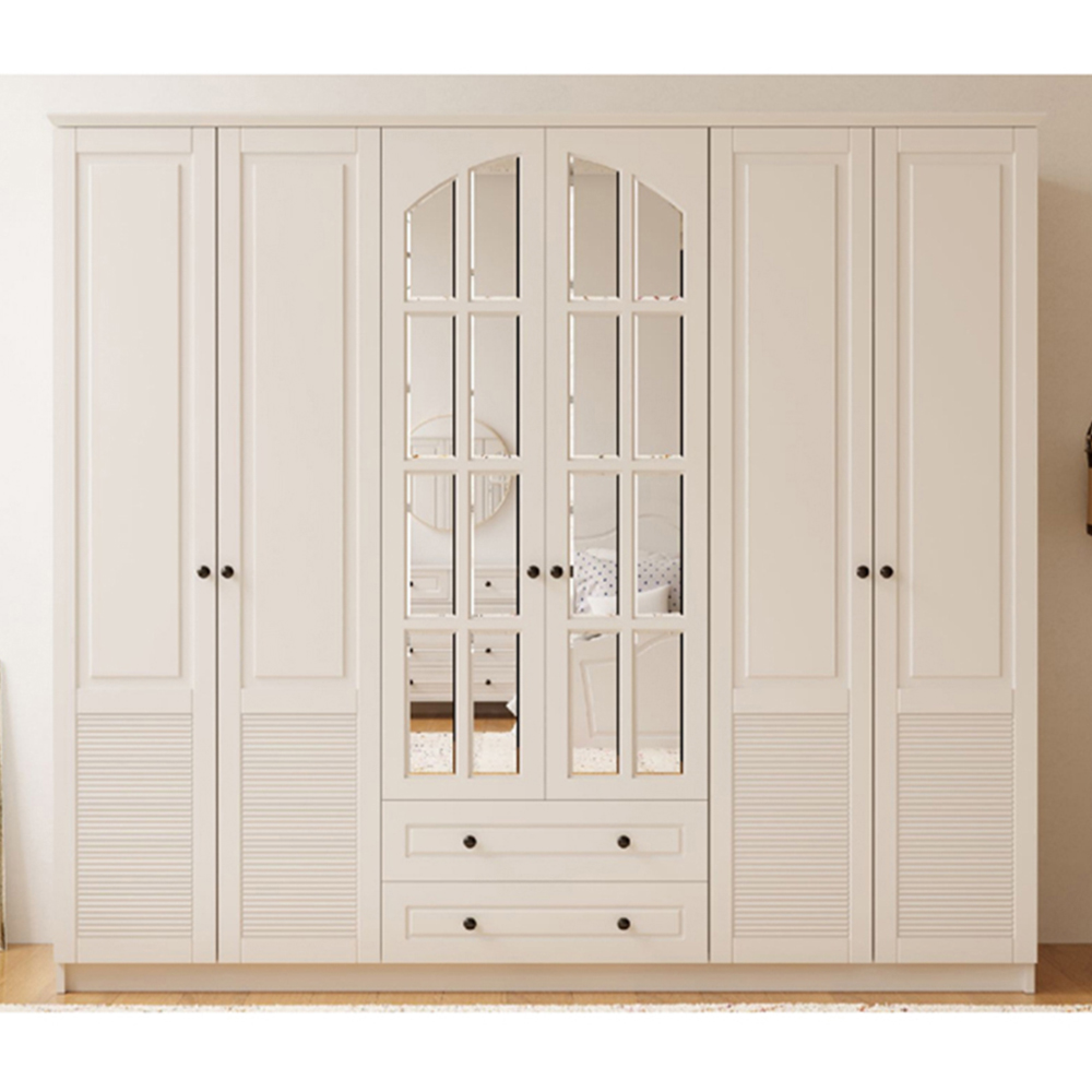 Evu Elise 6 Door 2 Drawer Extra Large White Mirrored Wardrobe Image 3