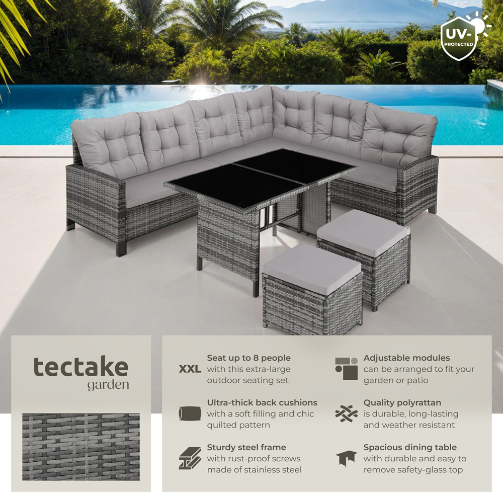 tectake Barletta 8 Seater Grey Rattan Garden Sofa Set Image 6