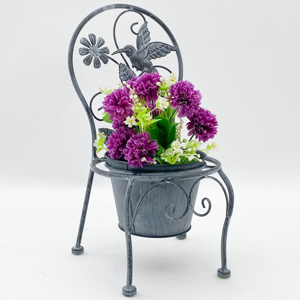 Acacia Home Stone Grey Metal Garden Planter 44cm Image 2