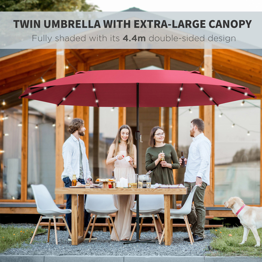 Outsunny Wine Red 36 LED Crank Handle Double Sided Parasol 4.4m Image 7