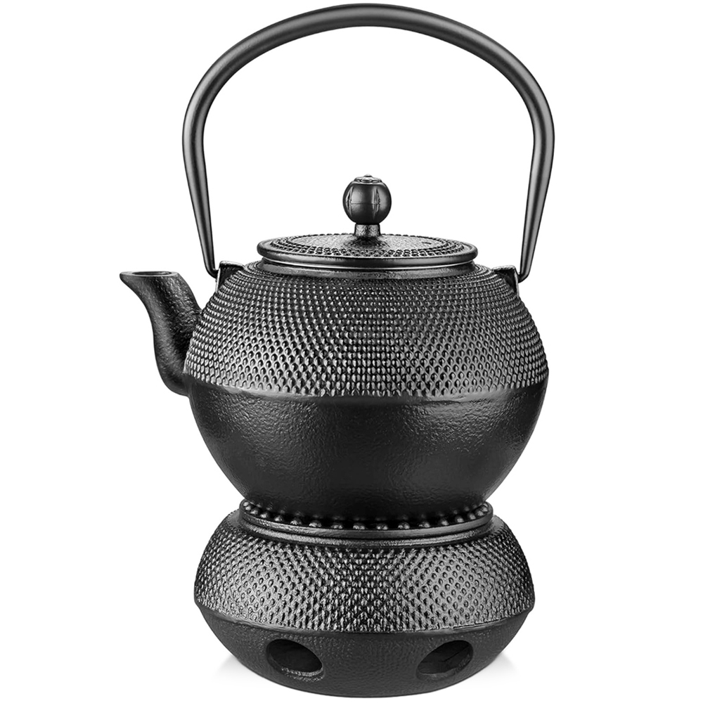 Gr8 Home Black Cast Iron Japanese Teapot Warmer and Kettle Set Image 1