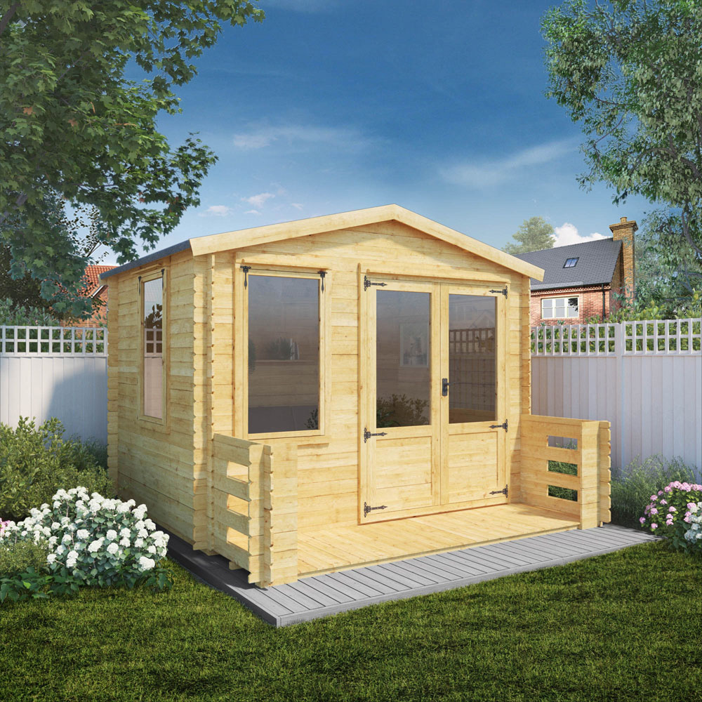 Mercia 10.8 x 11.1ft Double Door Wooden Apex Log Cabin with Veranda Image 7
