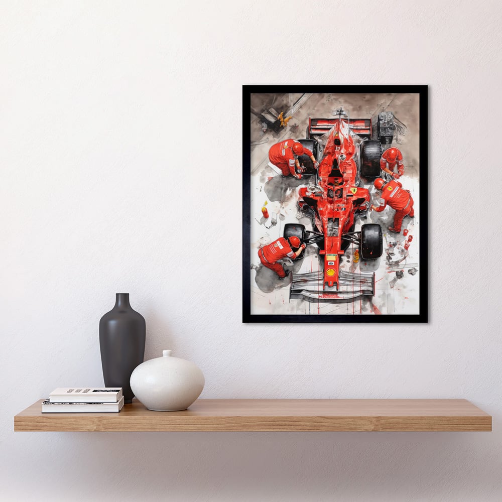 Artery8 Grand Prix Race Car Wheel Change Aerial Shot Framed Wall Art Print 30 x 41cm Image 2