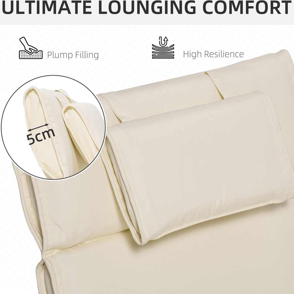 Outsunny Cream White Sun Lounger Cushion Replacement with Pillow 198 x 53cm Image 4