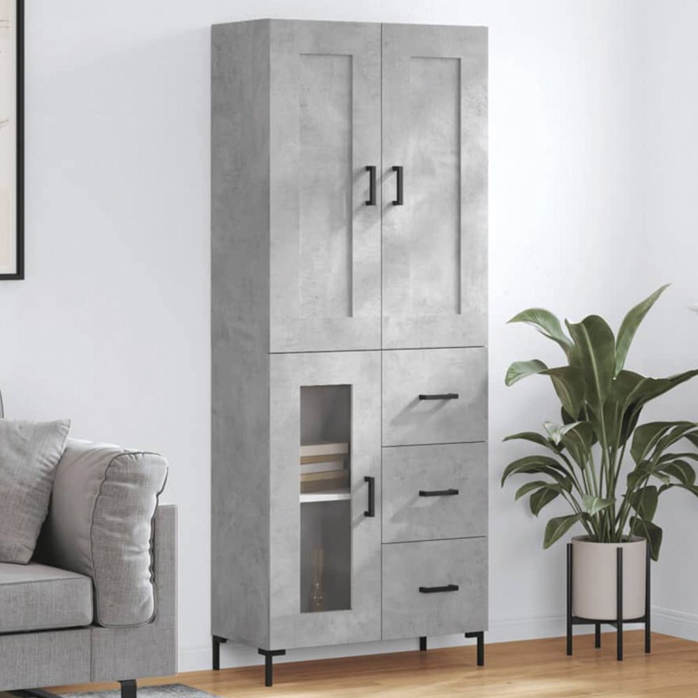 vidaXL 3 Door 3 Drawer Concrete Grey Highboard Image 1
