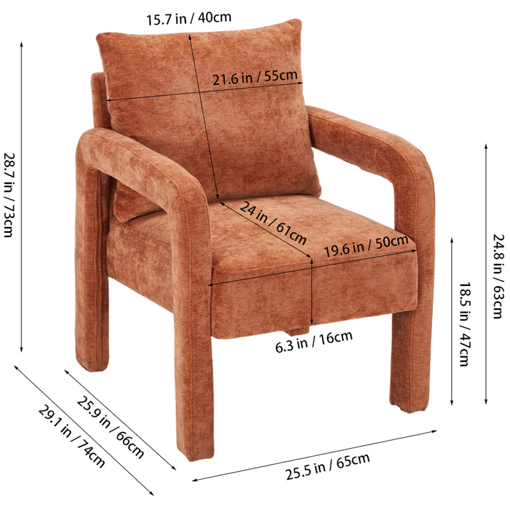 Living and Home Orange Chenille Upholstered Accent Chair with Lumbar Pillow Image 9