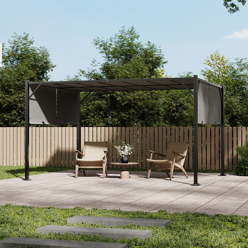 Living and Home Dark Grey Retractable Garden Pergola with Canopy 3.95 x 2.95m Image 7