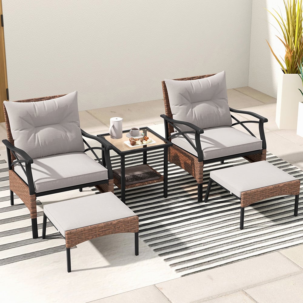 Costway 2 Seater Brown Patio Furniture Set with Cushions Image 1