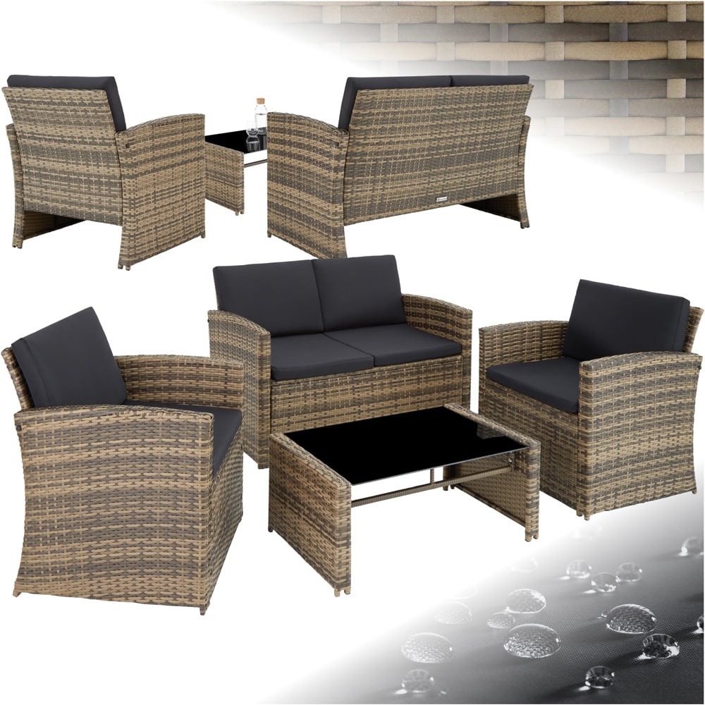 tectake Lucca 4 Seater Nature and Dark Grey Rattan Garden Sofa Set Image 2