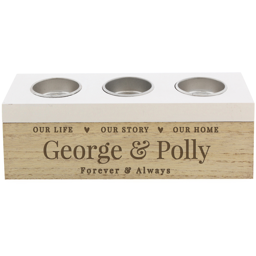 Personalised Memento Personalised Our Life Story and Home Triple Tea Light Box Image 1