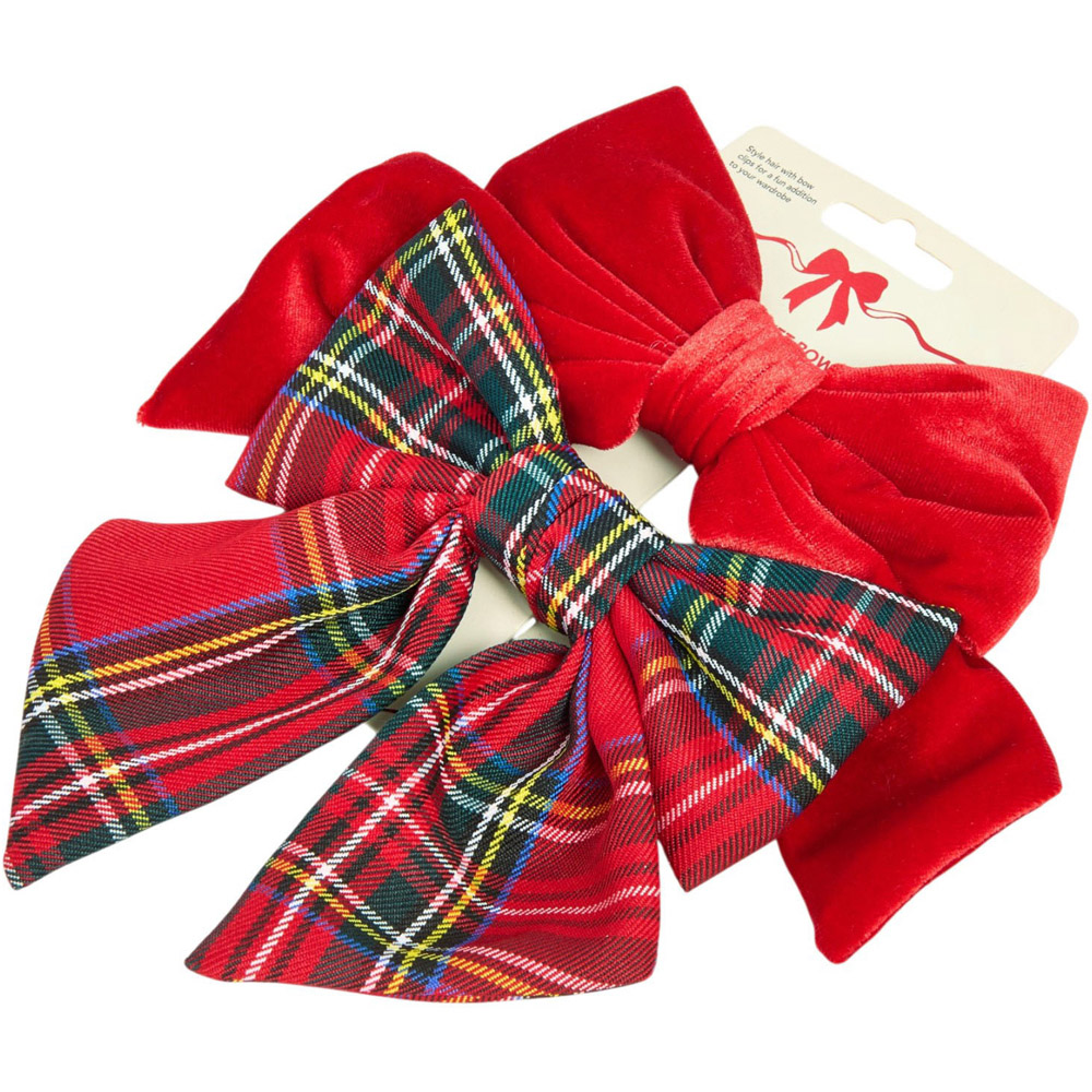 Pack of 2 Velvet Bow Hair Clips Red Image 3
