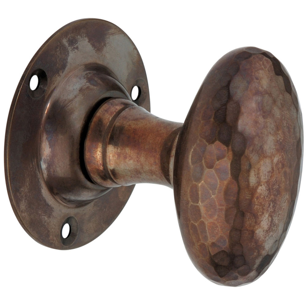 Spira Brass Antique Hammered Oval Mortice Door Knob 2 Pack Image 3