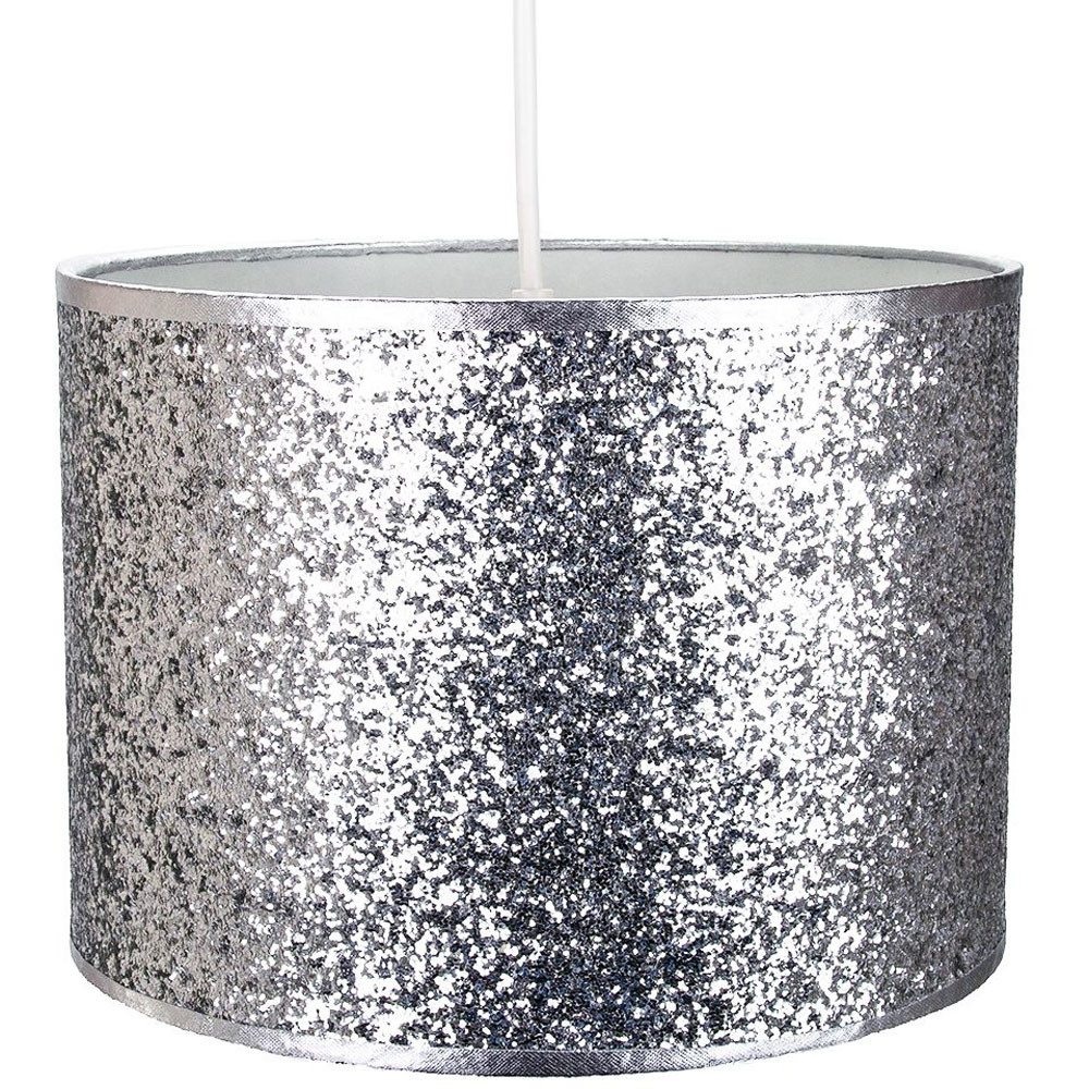 Happy Homewares Modern and Designer Bright Silver Glitter Fabric Pendant Shade Image 1