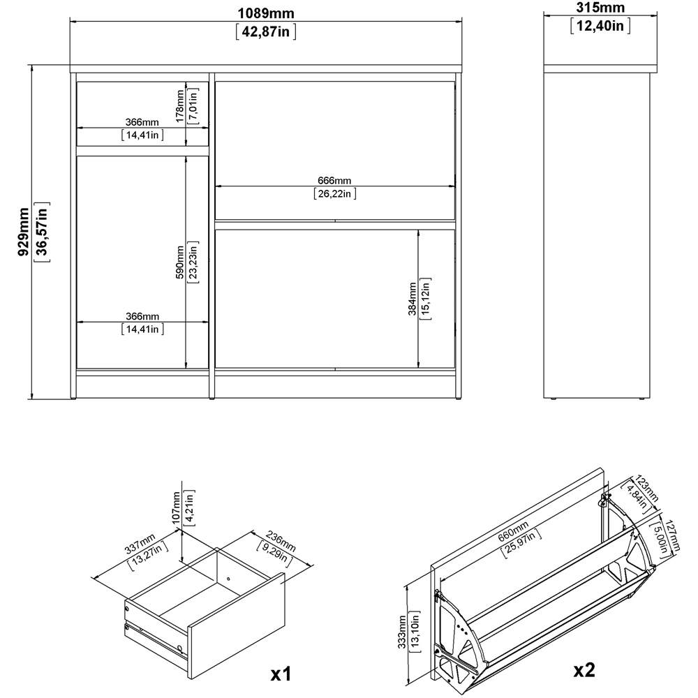 Florence Single Door 3 Drawer Concrete and White High Gloss Shoe Cabinet Image 9