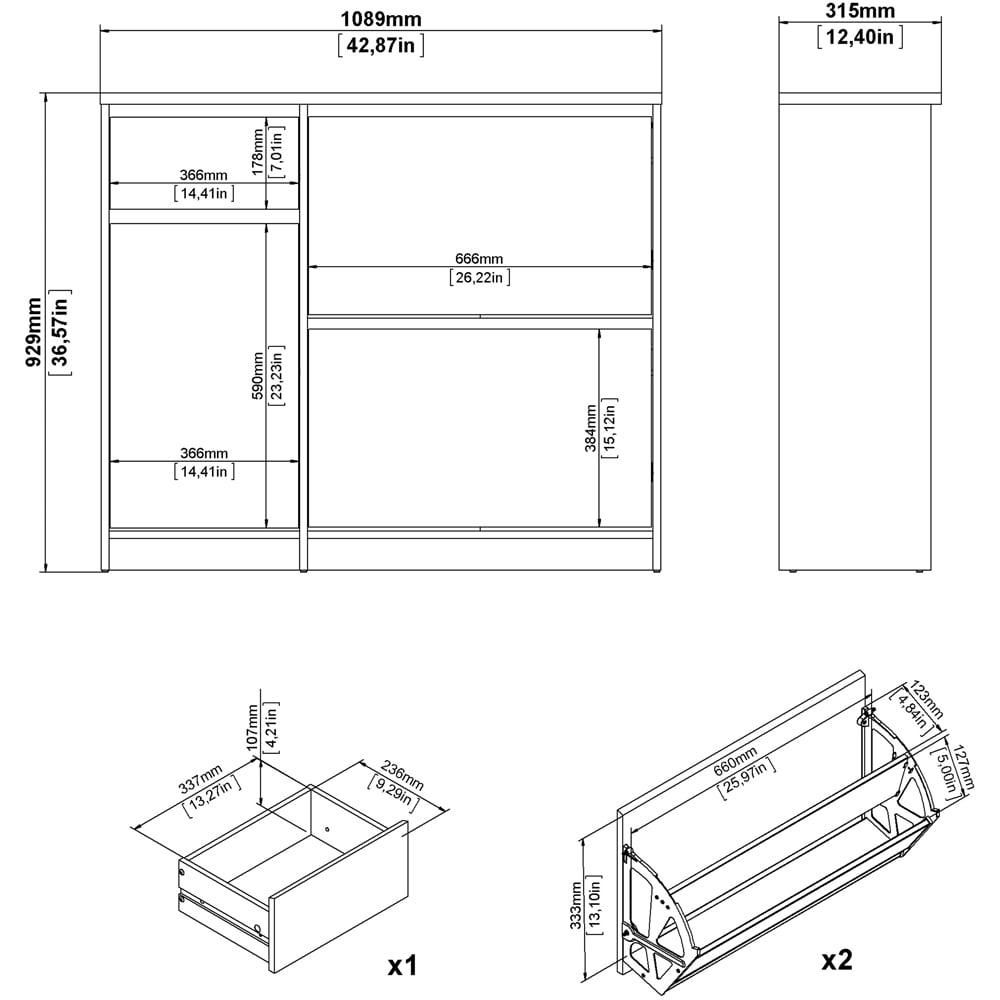 Florence Single Door 3 Drawer White High Gloss Shoe Cabinet Image 9