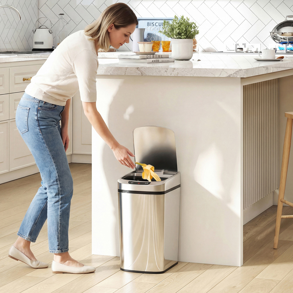 HOMCOM Silver Automatic Kitchen Sensor Bin with Removable Inner Bucket 12L Image 2