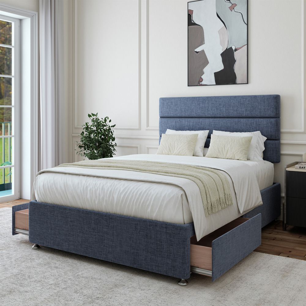 Bedmaster King Size Midnight Linen 2 Drawer Divan Base with Milan Headboard Image 2