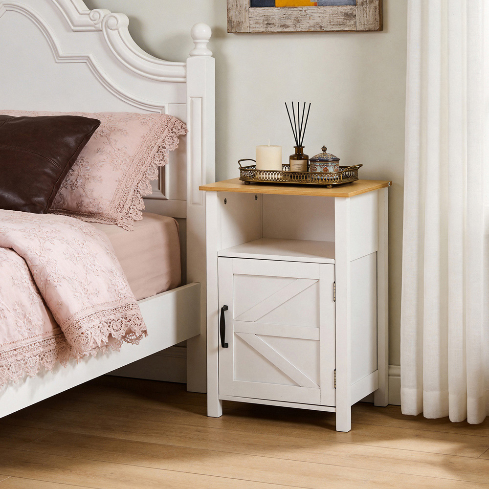 Living and Home Single Door Single Shelf White Bedside Table with Wood Grain Top Image 7