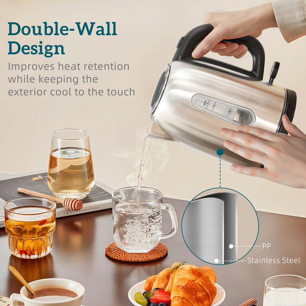 HOMCOM 800-285V70SR Silver Tone Rapid Boil 1.7L Jug Kettle and 2 Slice Toaster Set Image 5