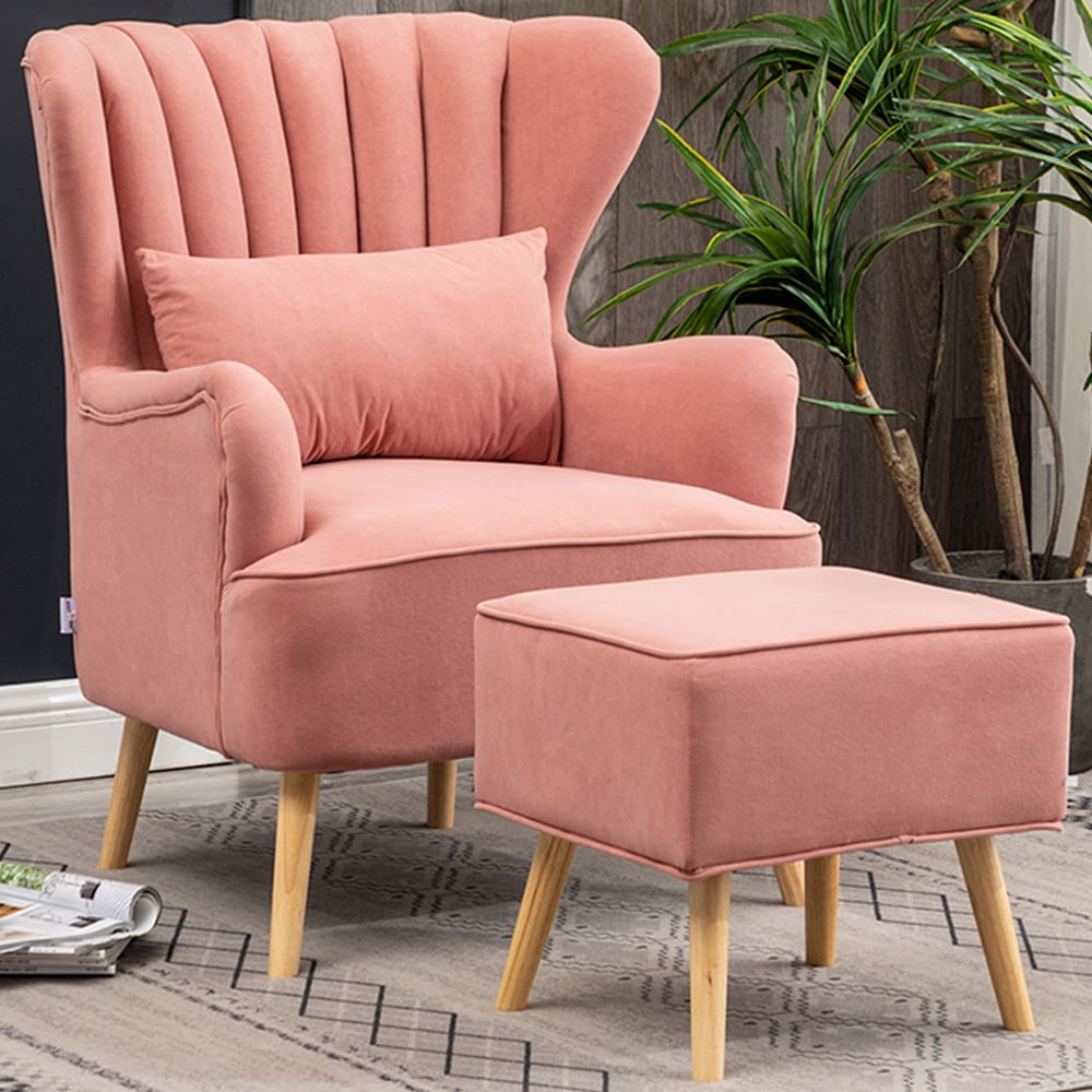 Living and Home Pink Curved Back Armchair with Footstool Image 1