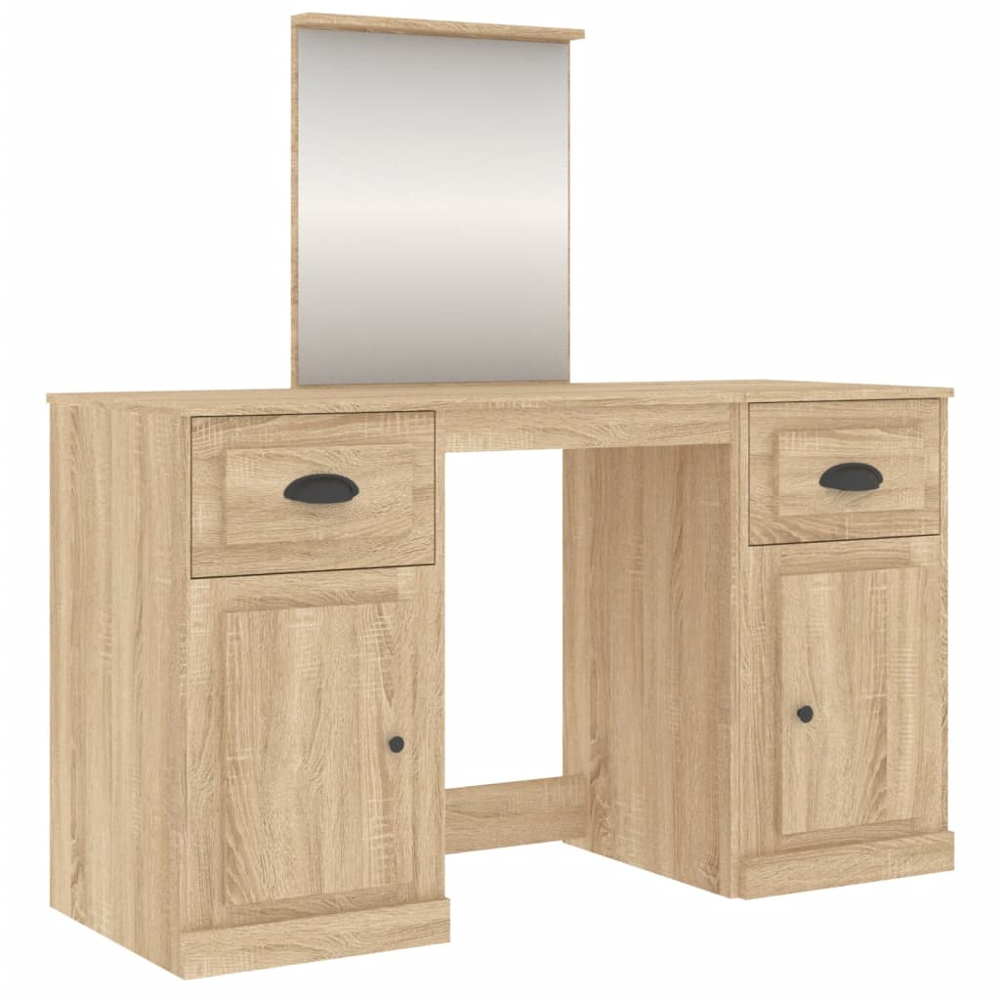 vidaXL 2 Door 2 Drawer Sonoma Oak Wooden Dressing Table with Mirror Image 2