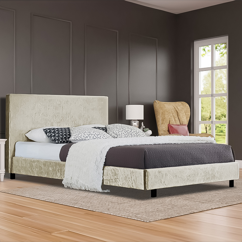 Brooklyn King Size Cream Crushed Velvet Bed Frame Image 1