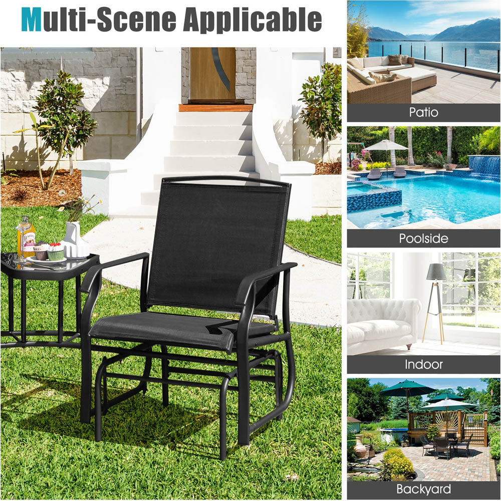 Costway Black Outdoor Double Swing Glider Chair with Table and Umbrella Hole Image 8