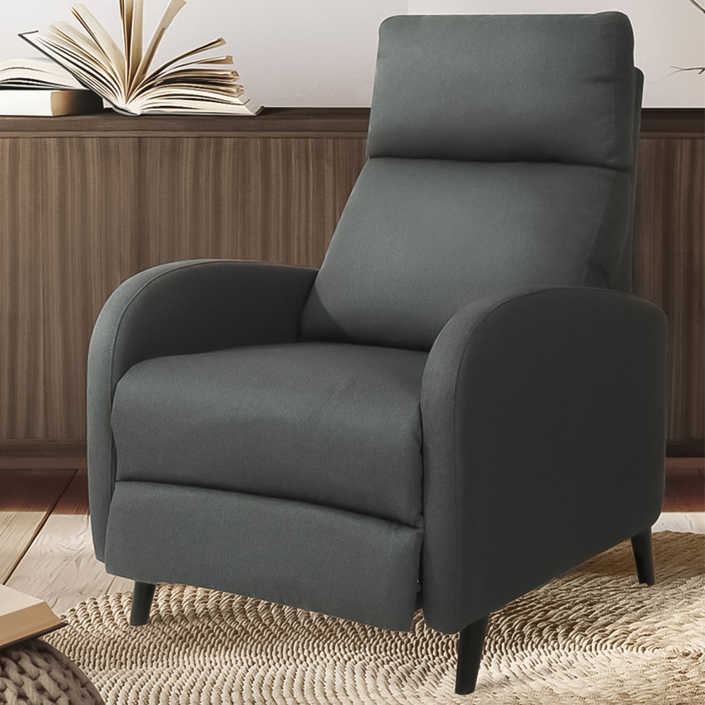 Brooklyn Dark Grey Linen Upholstered Manual Recliner Chair Image 1