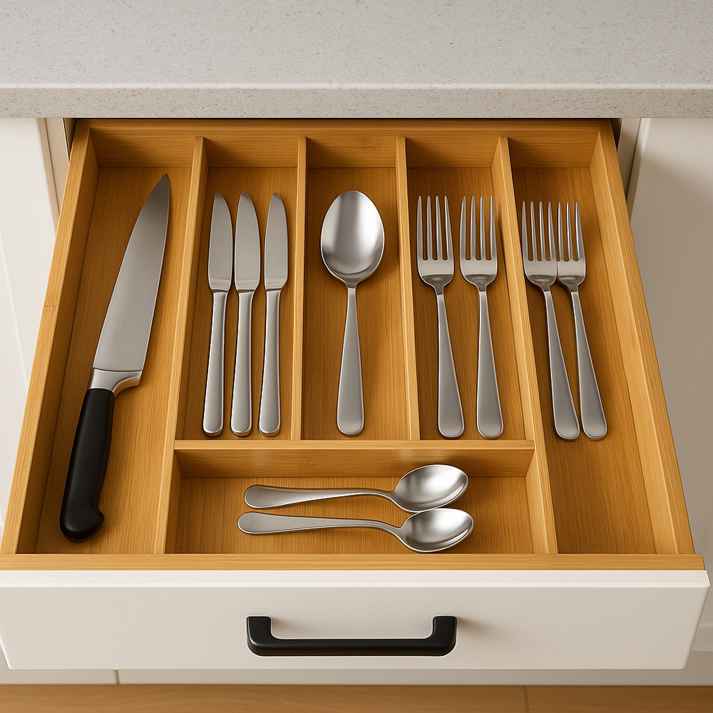 Avilo Wooden Expandable Cutlery Tray Organiser Image 2