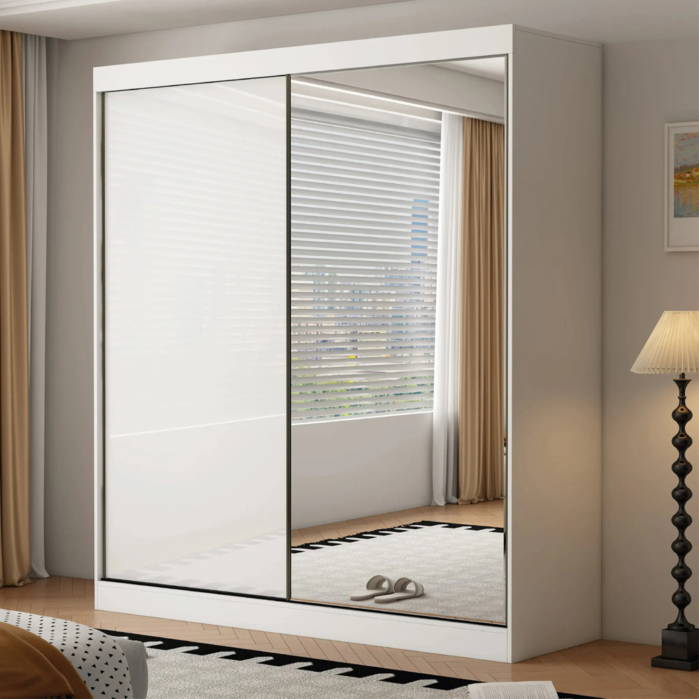 ARTESA Pacific 2 Door Gloss White Mirrored Sliding Wardrobe Image 1