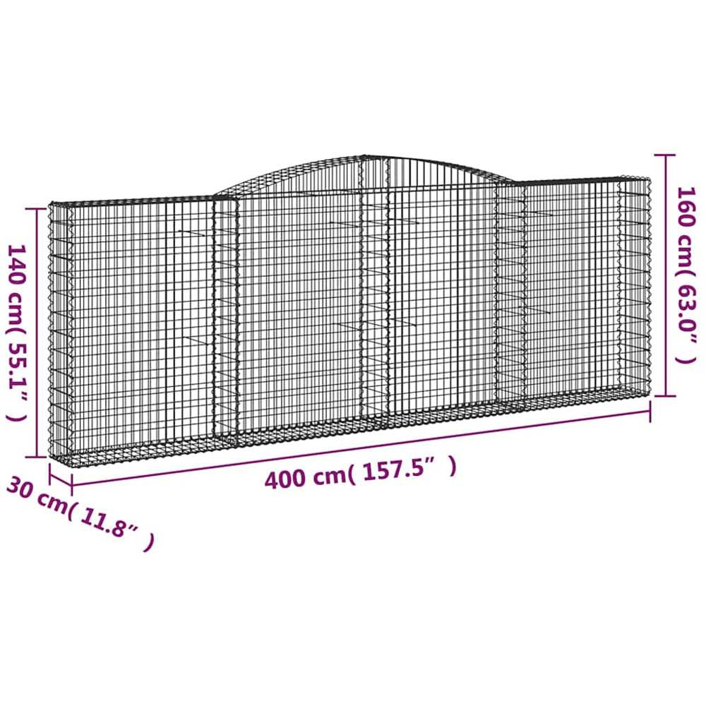 vidaXL Silver Galvanised Iron Arched Gabion Basket 400 x 30 x 140/160cm 6 Pack Image 5