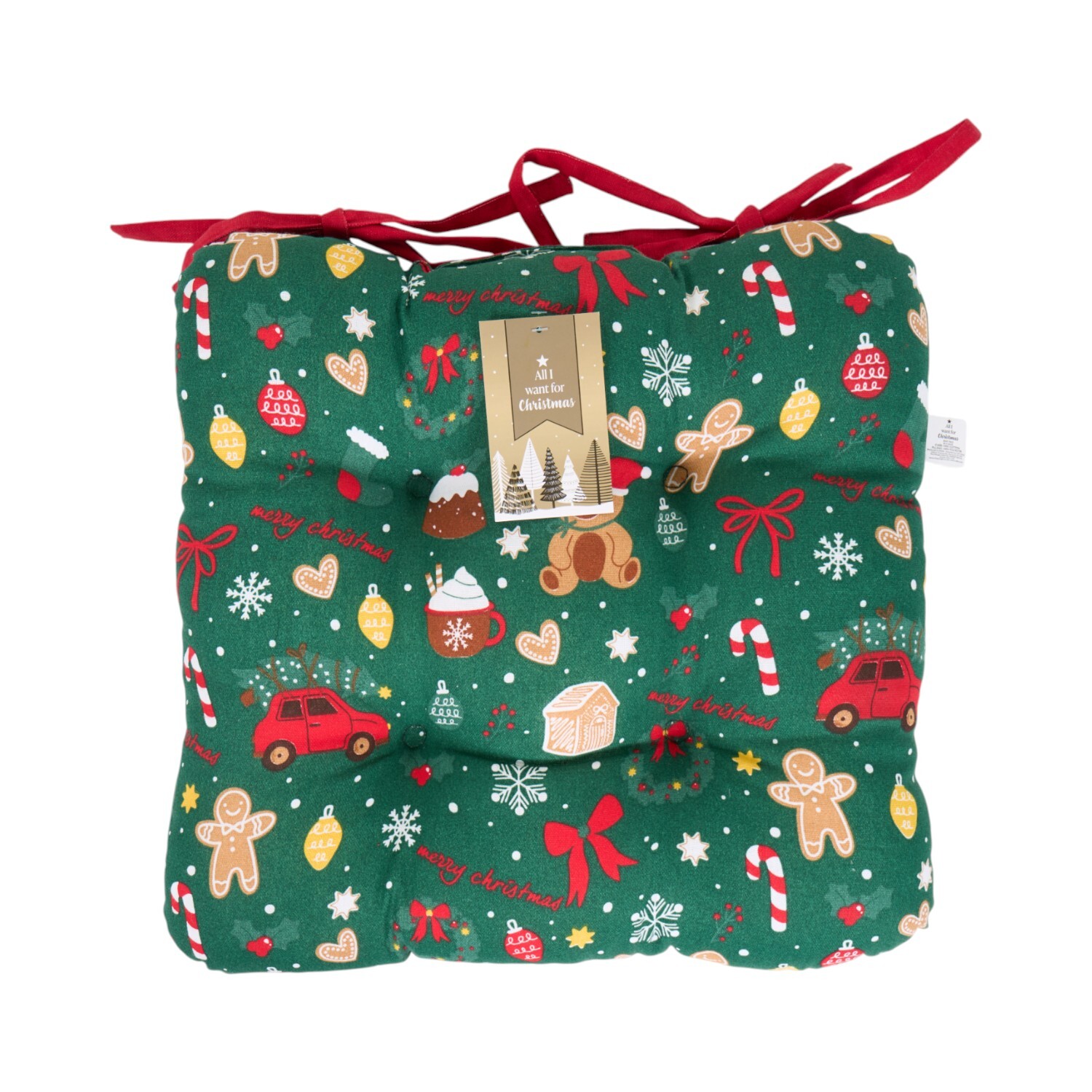 Christmas Printed Seat Pad Green Image 1