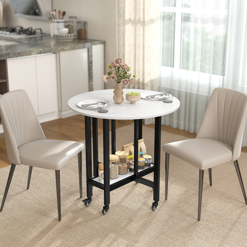 Portland 4 Seater Single Shelf White Marble Drop Leaf Folding Dining Table 80cm Image 2