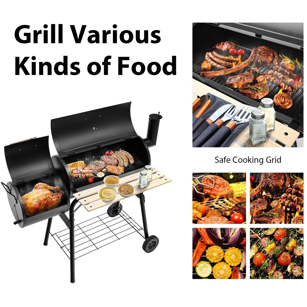 Costway Charcoal BBQ Grill with Wheels and Shelves Image 6