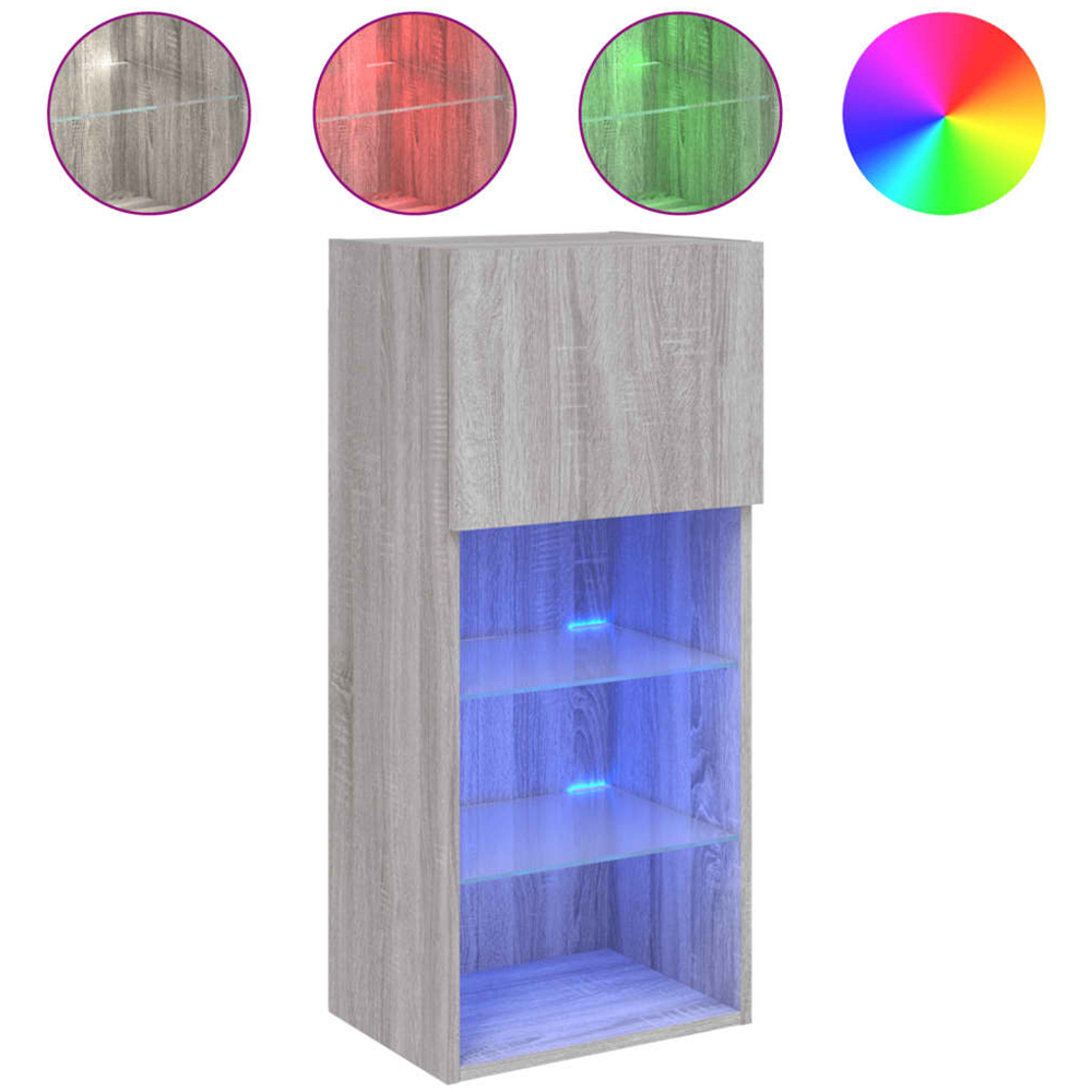 vidaXL Single Door 3 Shelf Grey Sonoma TV Cabinet with RGB LED Lights Image 8