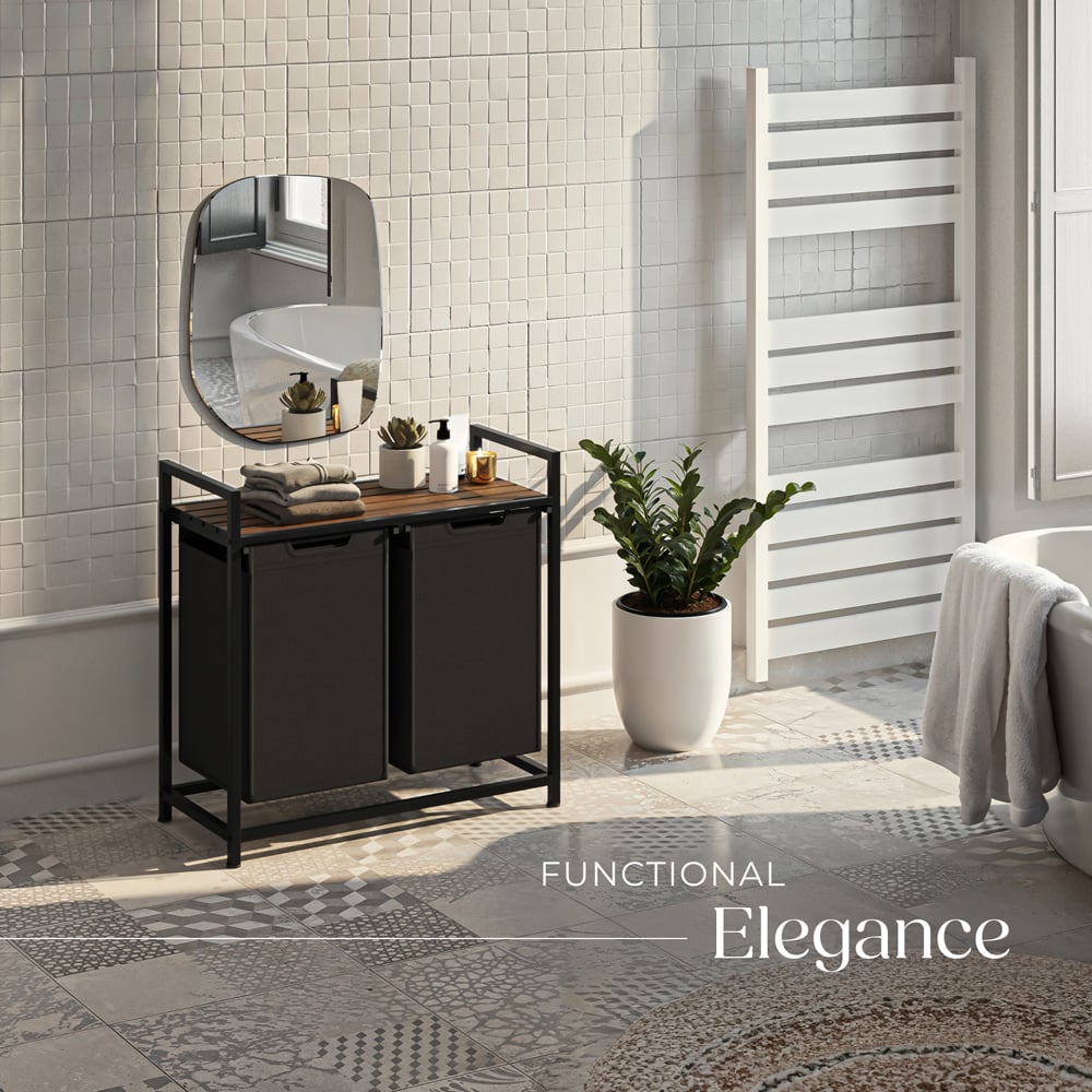 tectake Dual Pull Out Compartment Laundry Basket 74 x 34 x 72cm Image 2