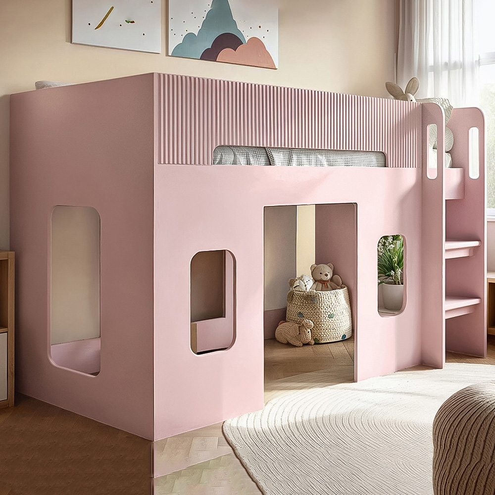 Flair Lino Pink Playhouse Mid Sleeper Bed with Wide-Step Ladder Image 1