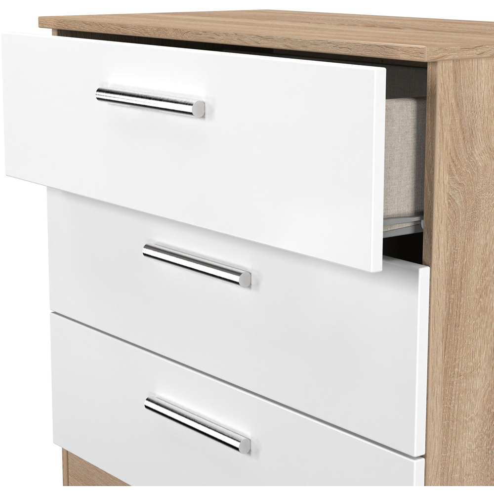 Crowndale Contrast 3 Drawer White Matt and Bardolino Oak Chest of Drawers Ready Assembled Image 6