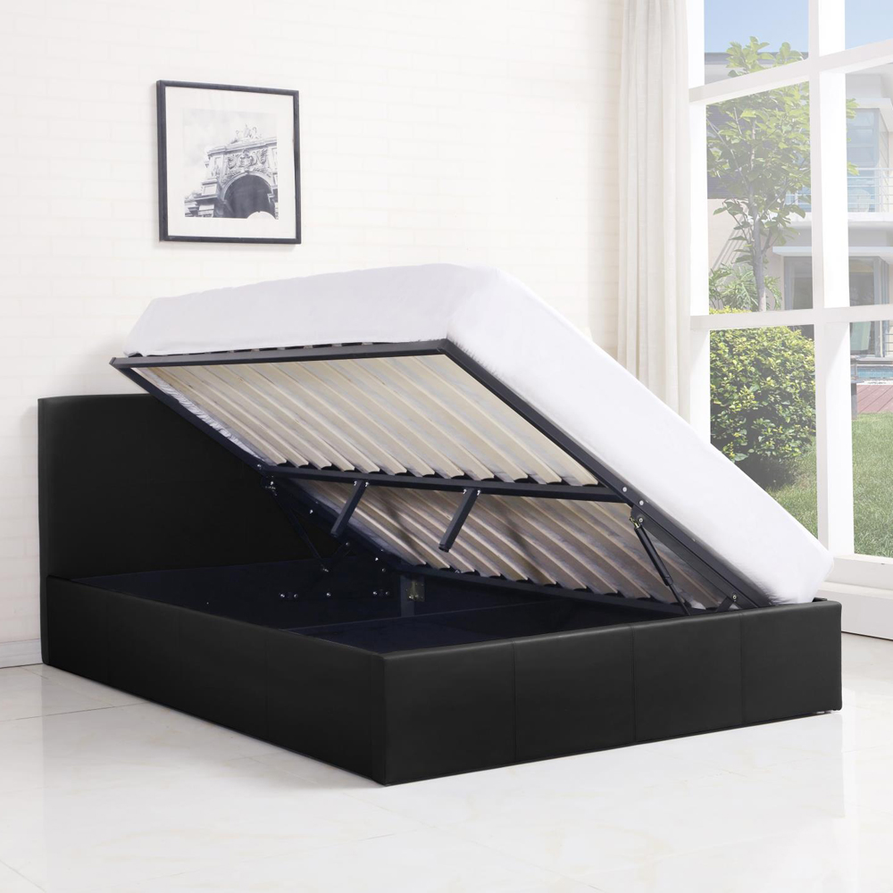 Portland Single Black Leather Ottoman Bed with Mattress Image 4