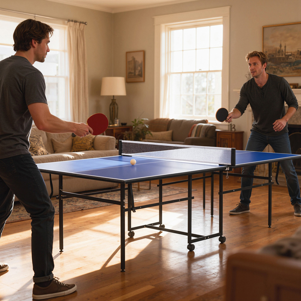 SPORTNOW Blue Foldable Indoor Tennis Table with 4 Wheels Image 2