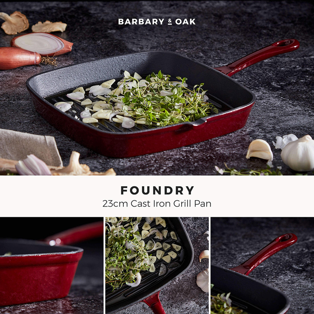 Barbary and Oak 23cm Red Cast Iron Grill Pan Image 2