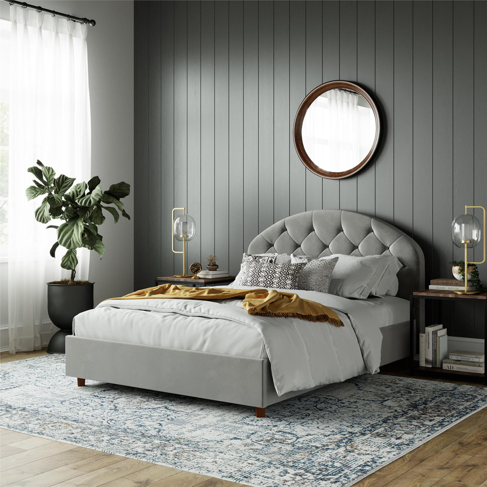 Dorel Aspen Double Light Grey Velvet Upholstered Bed Frame Image 8