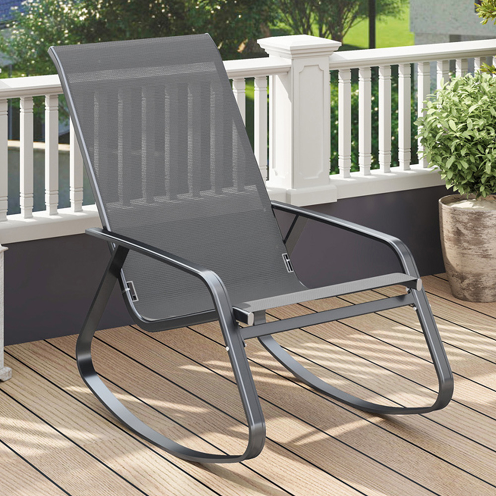 Outsunny Grey High Back Garden Rocking Chair Image 1